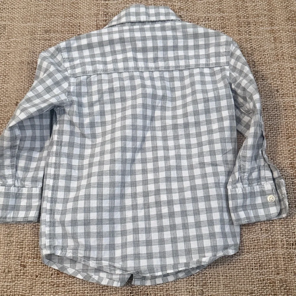 Carter's Plaid Gingham Gray White Shirt 2T button down cotton